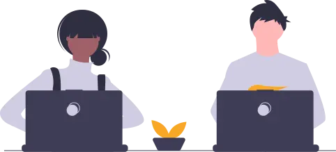 Image d'illustration : deux personnes travaillant sur leur ordinateur, de face